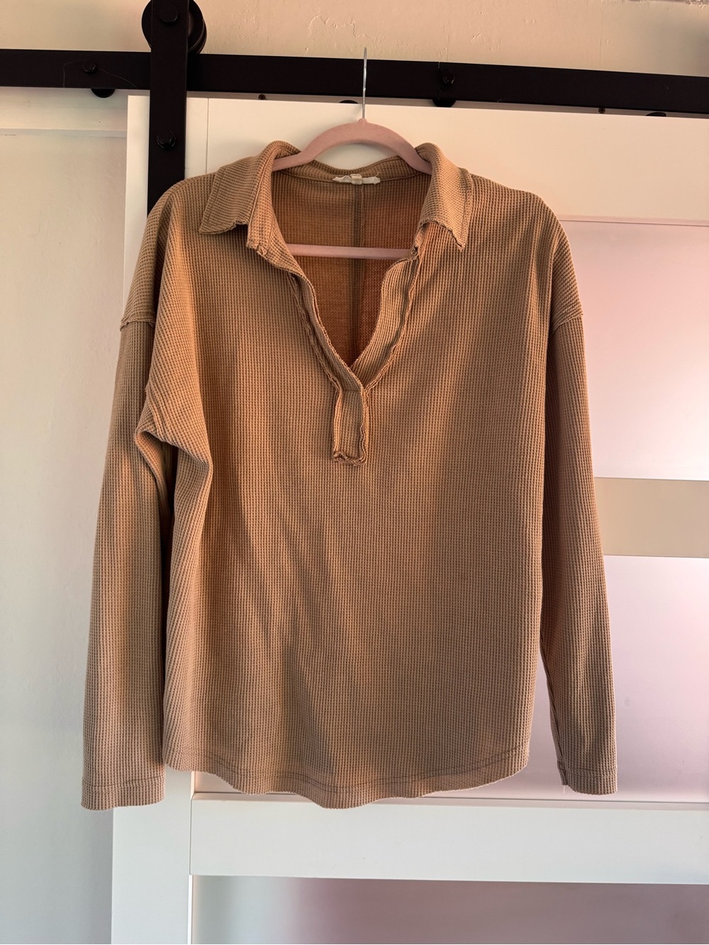 Promesa Tan Waffle V-Neck Collared Pullover